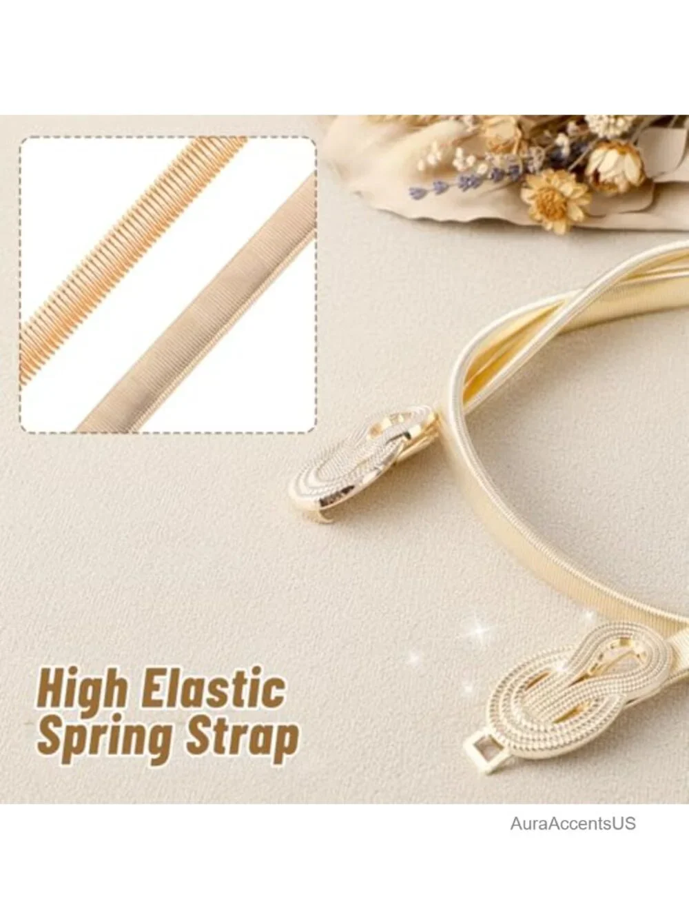 Skinny Elastic Waist Belt with Metal Hook, Adjustable Stretch Chain Belt for
